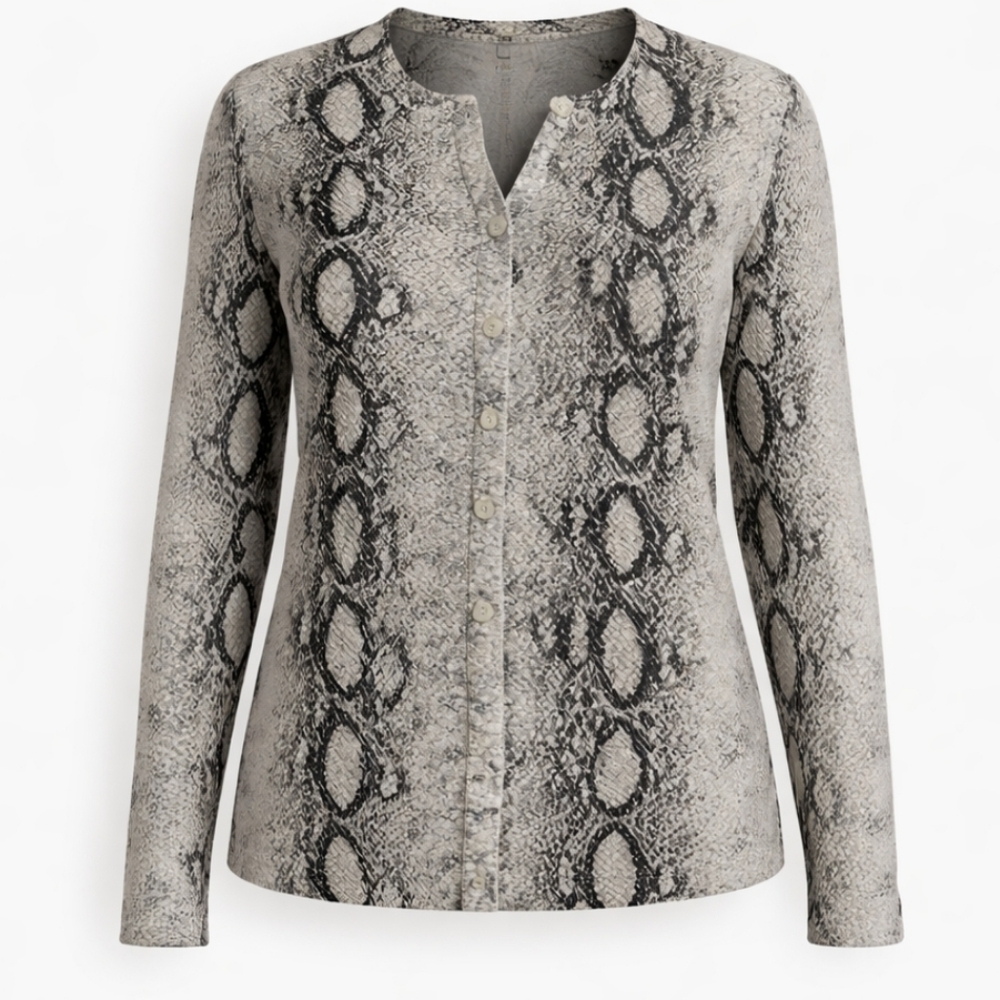 Ava Paige Gray Black Snakeskin Print Button Up Cardigan size L